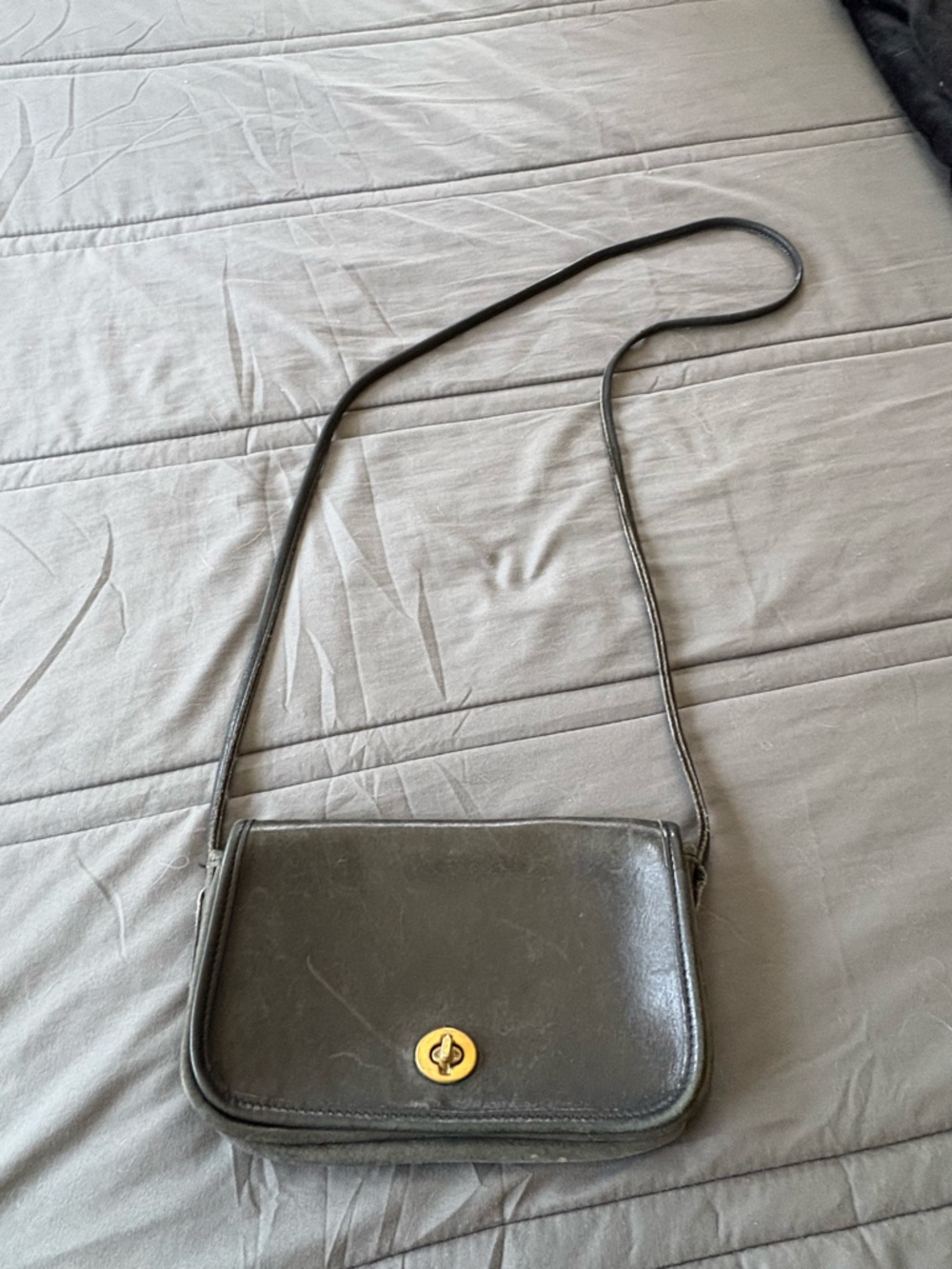 Coach Black Leather Crossbody with Gold Turnlock
